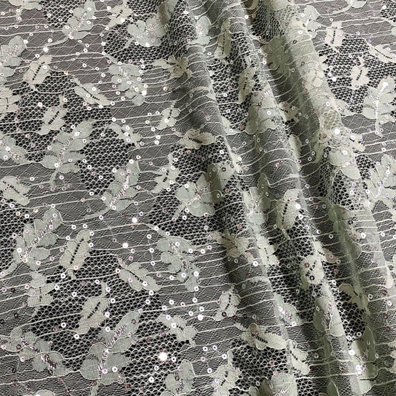 Leaf Sequin Iridescent Polyester Lace Fabric Wholesale Supplier 10